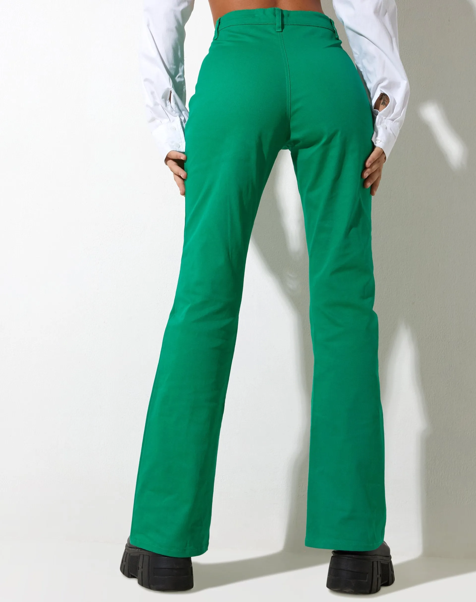Zoven Flare Trouser in Twill Blush Green sold by Motel Rocks product image thumbnail 2