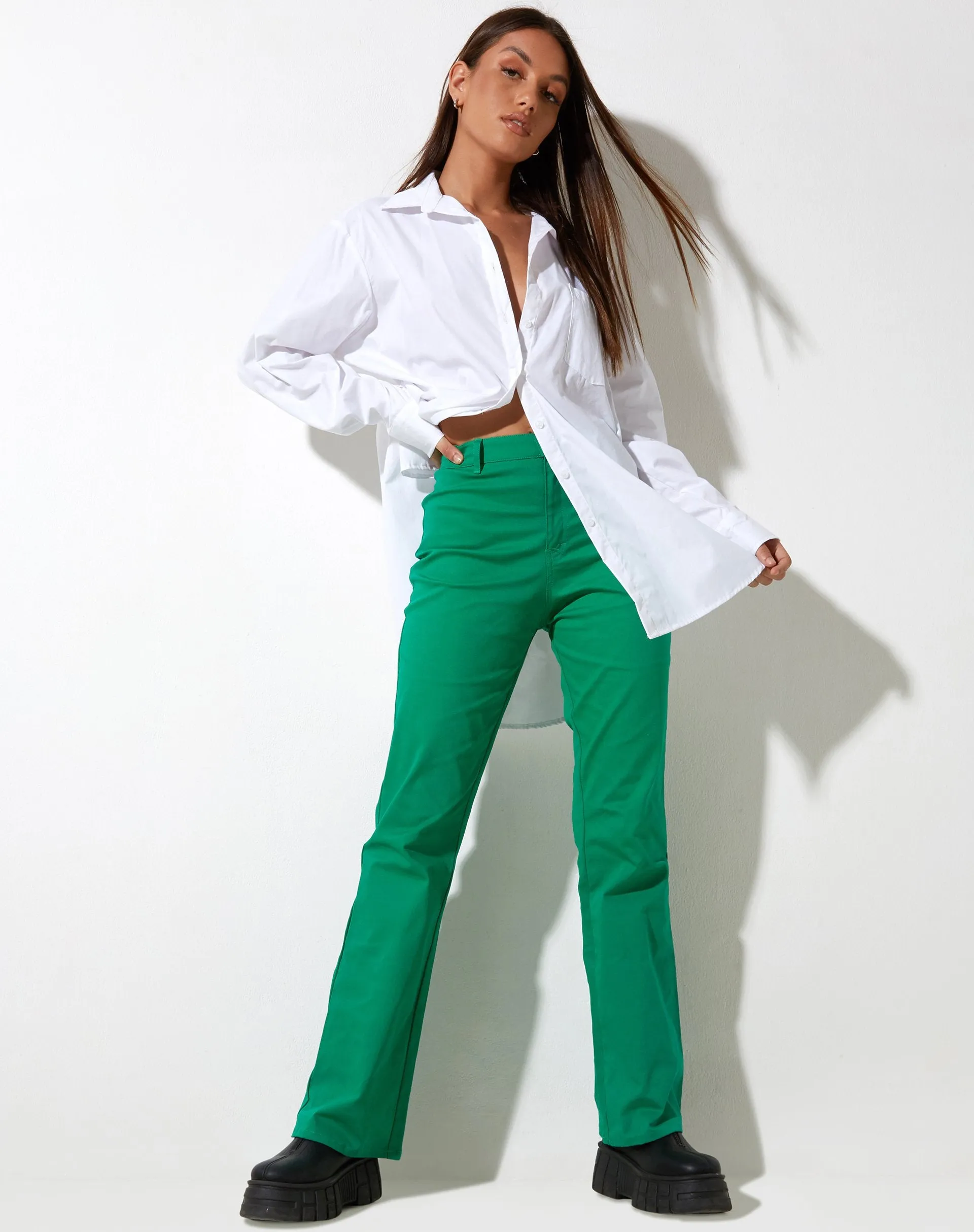 Zoven Flare Trouser in Twill Blush Green sold by Motel Rocks product image thumbnail 3