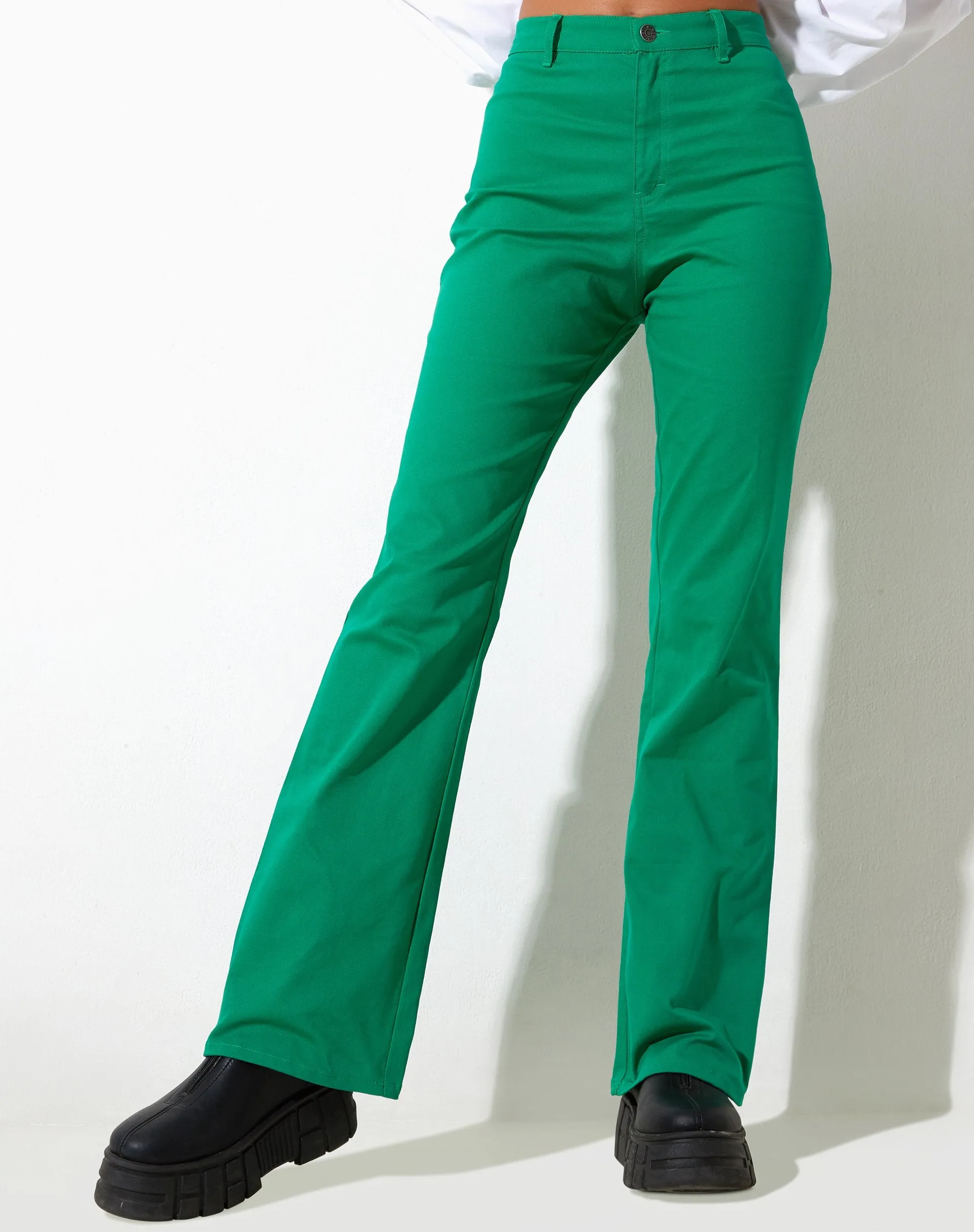 Zoven Flare Trouser in Twill Blush Green sold by Motel Rocks product image thumbnail 4