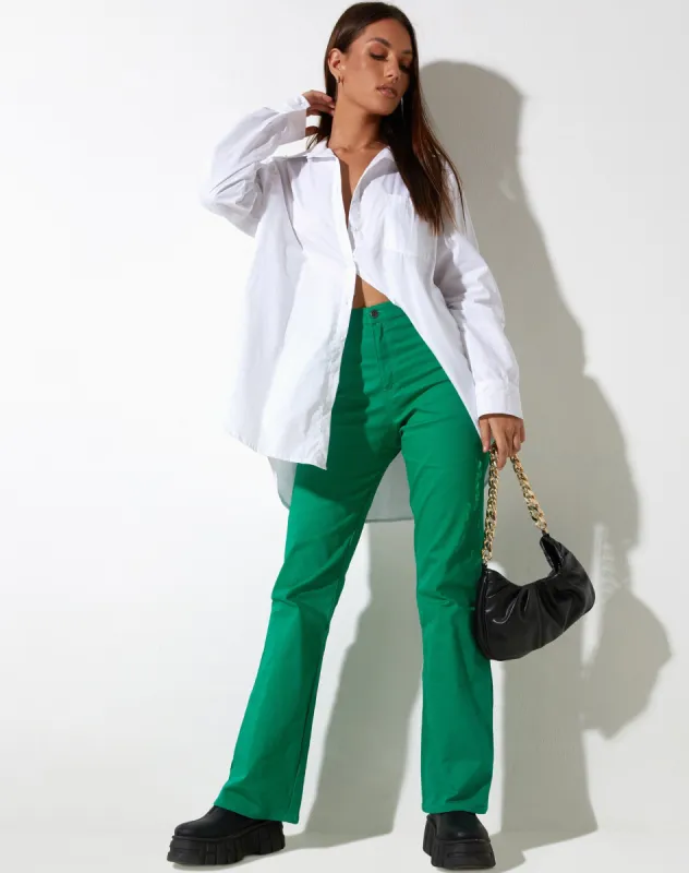 Zoven Flare Trouser in Twill Blush Green sold by Motel Rocks