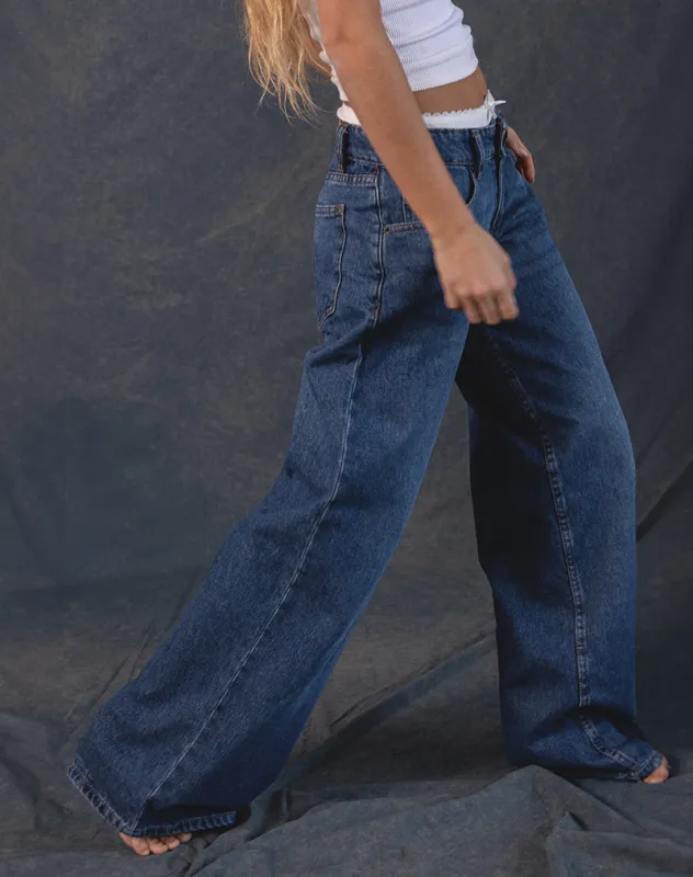 Roomy Extra Wide Low Rise Jeans in Mid Blue Used sold by Motel Rocks