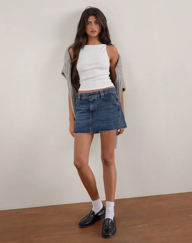 Rigid Micro Denim Skirt in Heritage Blue sold by Motel Rocks
