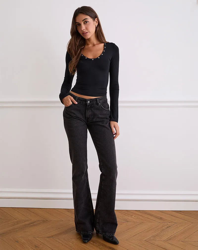 Myoga Studded Scoop Long Sleeve Top in Black sold by Motel Rocks product image thumbnail 2