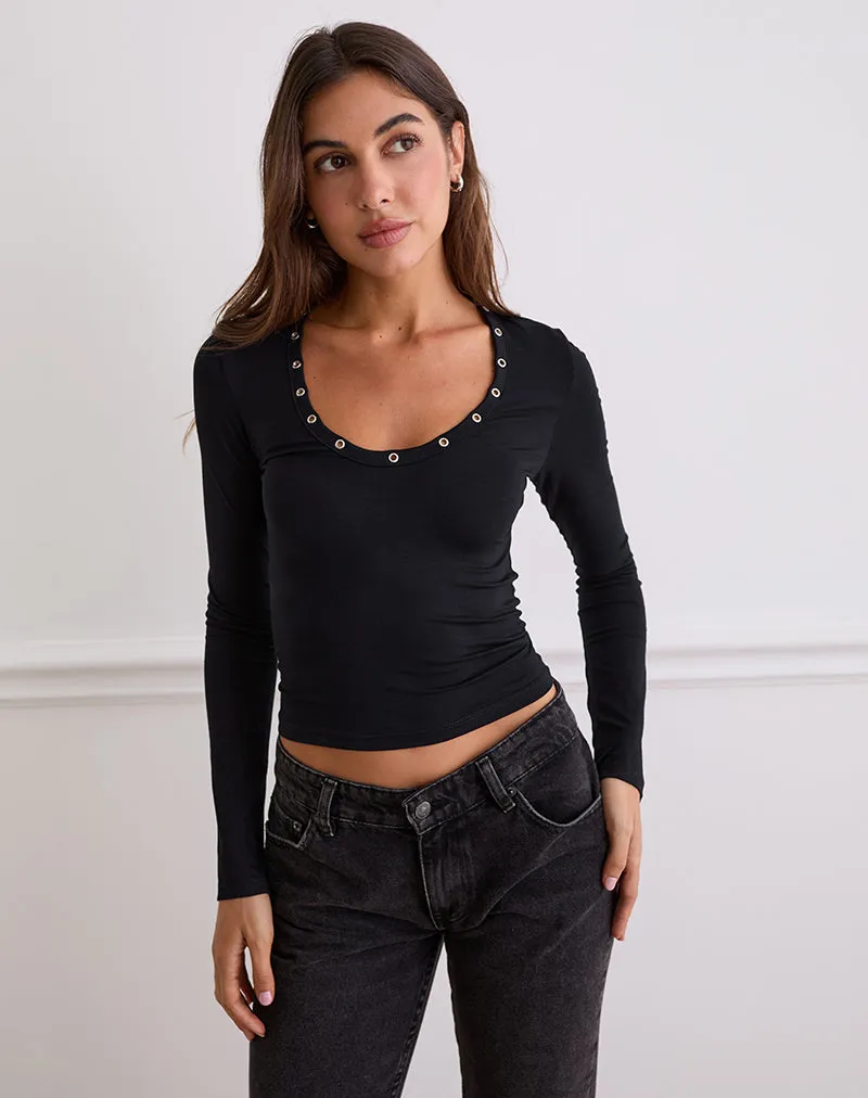 Myoga Studded Scoop Long Sleeve Top in Black sold by Motel Rocks product image thumbnail 4