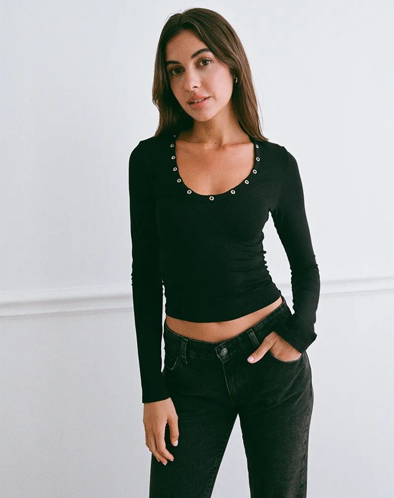 Myoga Studded Scoop Long Sleeve Top in Black sold by Motel Rocks product image thumbnail 5