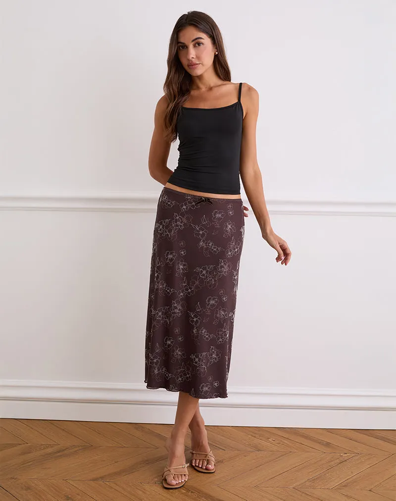 Atira Midi Skirt in Doodle Flower Flock Brown sold by Motel Rocks product image thumbnail 2