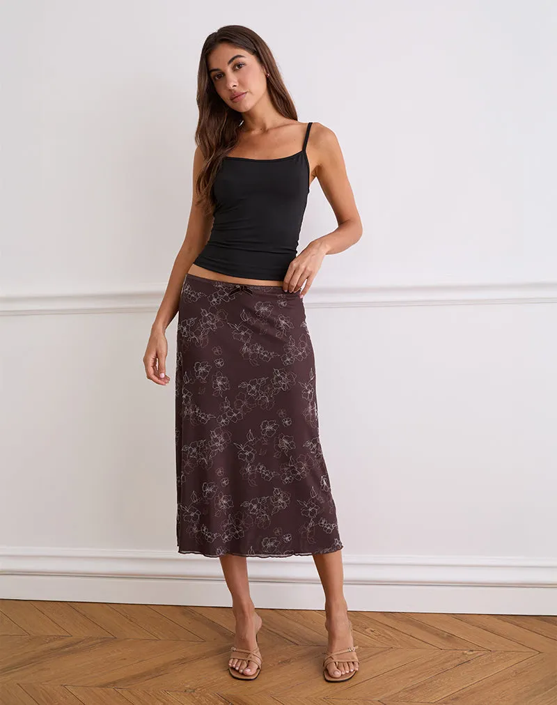 Atira Midi Skirt in Doodle Flower Flock Brown sold by Motel Rocks product image thumbnail 4