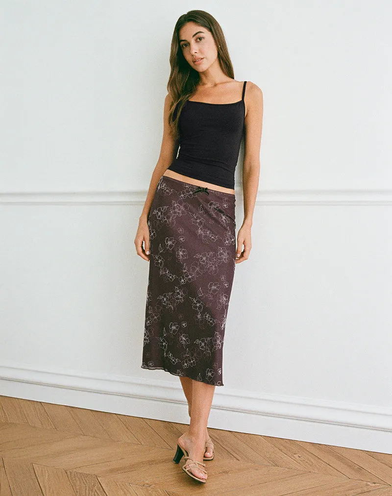 Atira Midi Skirt in Doodle Flower Flock Brown sold by Motel Rocks product image thumbnail 3