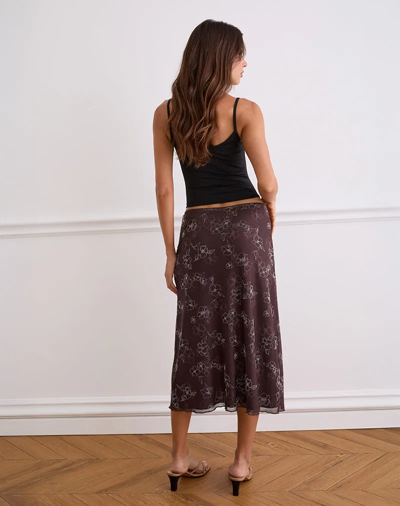 Atira Midi Skirt in Doodle Flower Flock Brown sold by Motel Rocks product image thumbnail 5