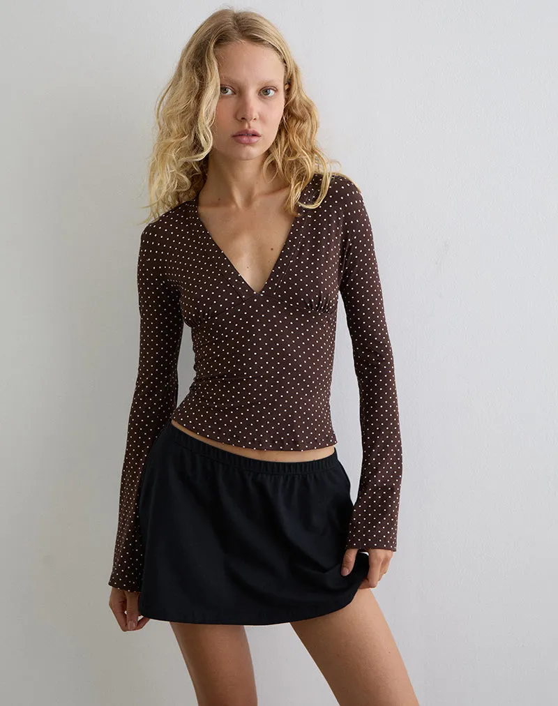 Emesy Long Sleeve Top in Micro Polka Brown sold by Motel Rocks