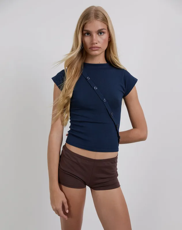 Elyra Asymmetric Top in Knit Navy sold by Motel Rocks
