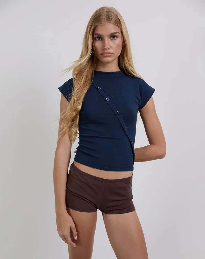 Elyra Asymmetric Top in Knit Navy sold by Motel Rocks