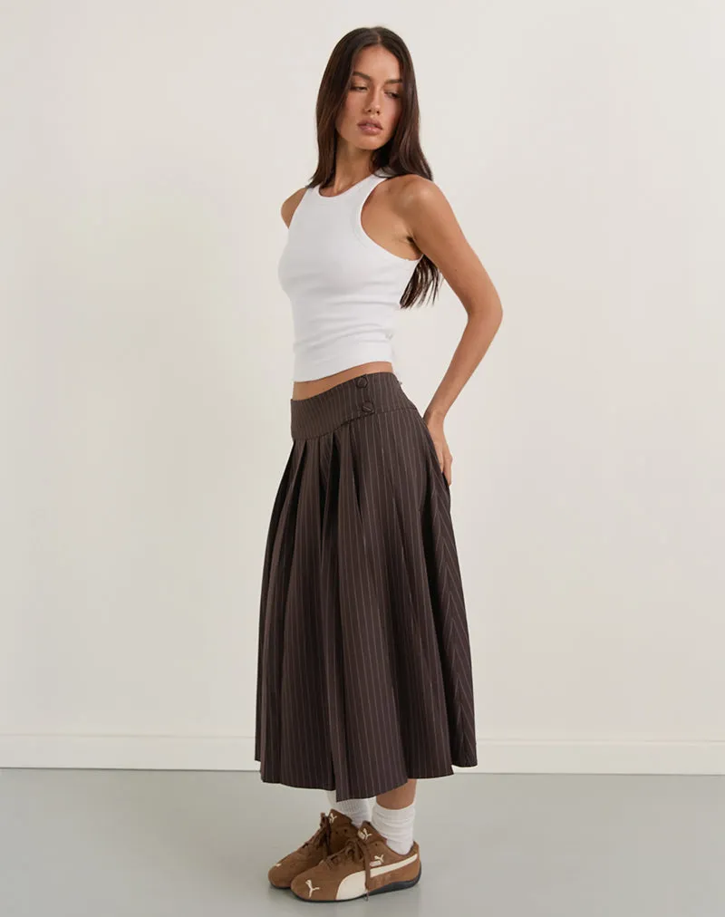 Tisrah Skirt in Dark Brown Pinstripe sold by Motel Rocks product image thumbnail 2