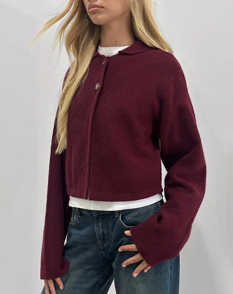 Merril Collared Cardigan in Knit Wine sold by Motel Rocks product image thumbnail 4