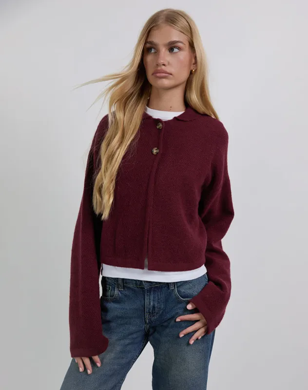 Merril Collared Cardigan in Knit Wine made by Motel Rocks