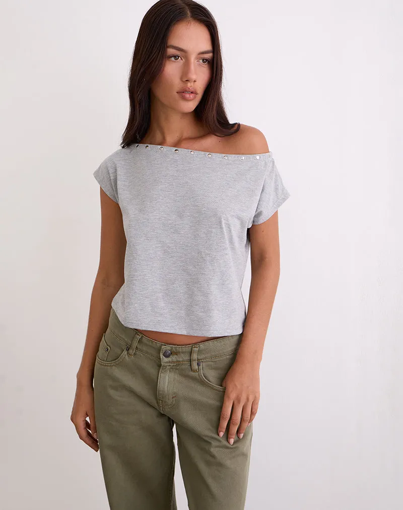 Bizzy Top with Studded Neckline in Grey Marl sold by Motel Rocks product image thumbnail 5