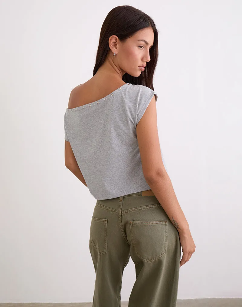 Bizzy Top with Studded Neckline in Grey Marl sold by Motel Rocks product image thumbnail 4