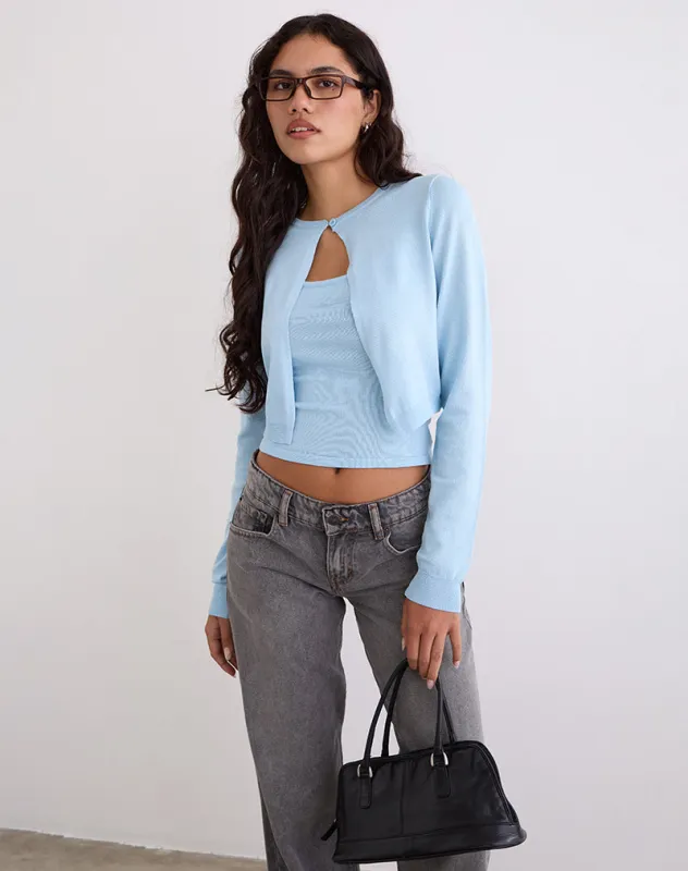 Nuha Ribbed Cropped Cardigan in Blue sold by Motel Rocks
