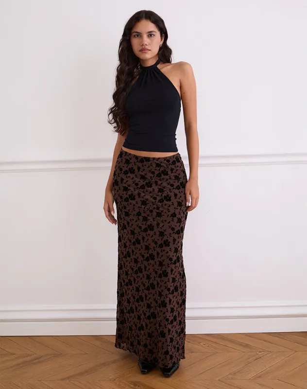 Alfreda Maxi Skirt in Garden Floral Brown sold by Motel Rocks