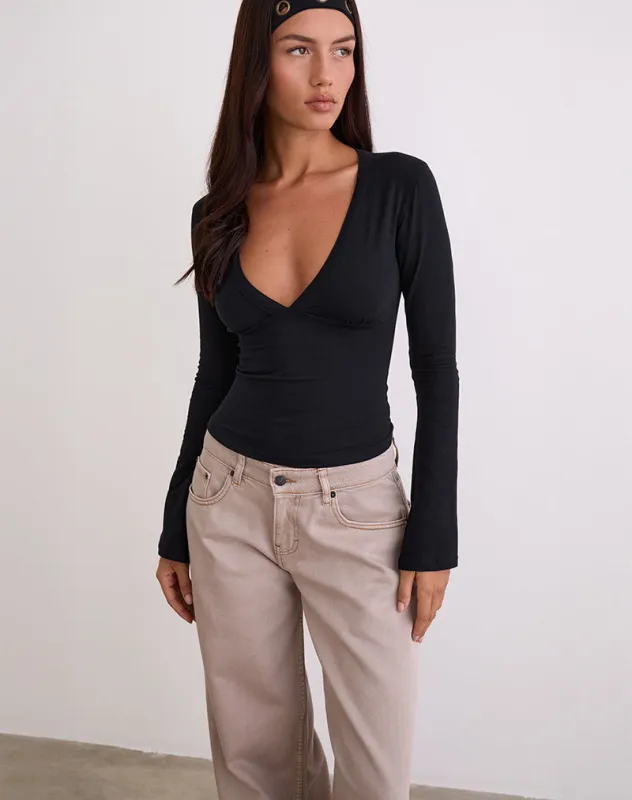 Emesy Long Sleeve Top in Black sold by Motel Rocks
