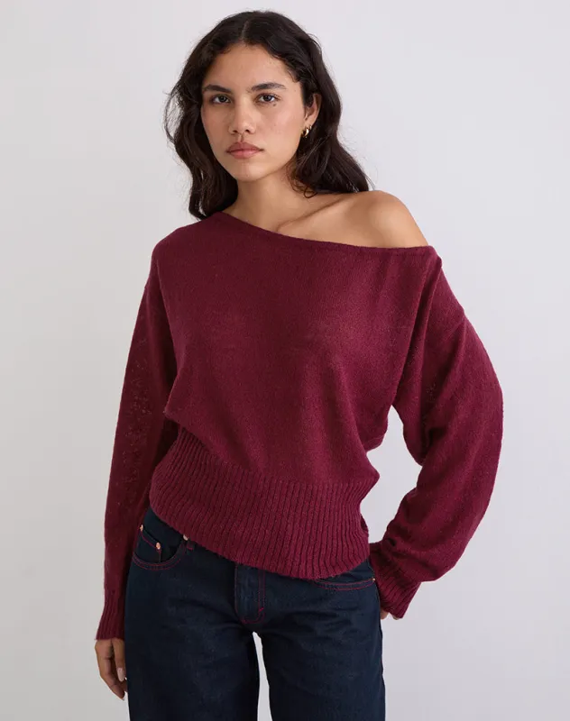 Suena Asymmetric Jumper in Wine sold by Motel Rocks