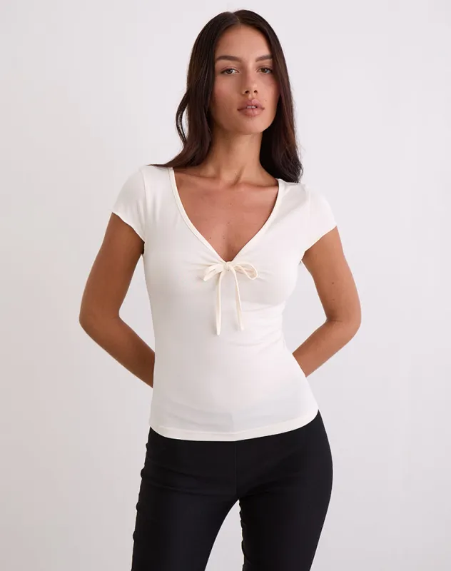 Saiba Cap Sleeve Top in Cupro Cream sold by Motel Rocks