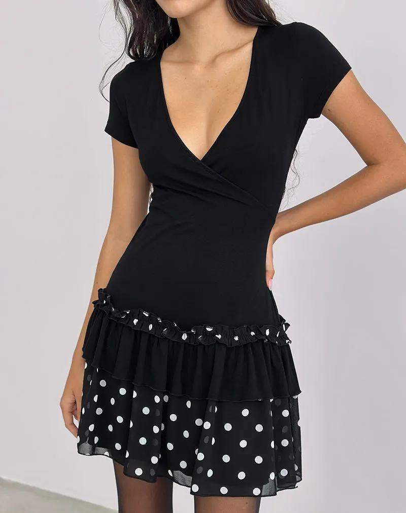 Navya Wrap Mini Dress in Polka Black and White sold by Motel Rocks product image thumbnail 3