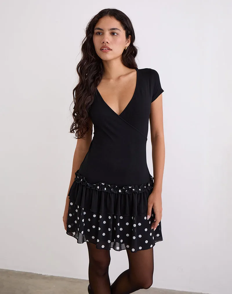 Navya Wrap Mini Dress in Polka Black and White sold by Motel Rocks product image thumbnail 2