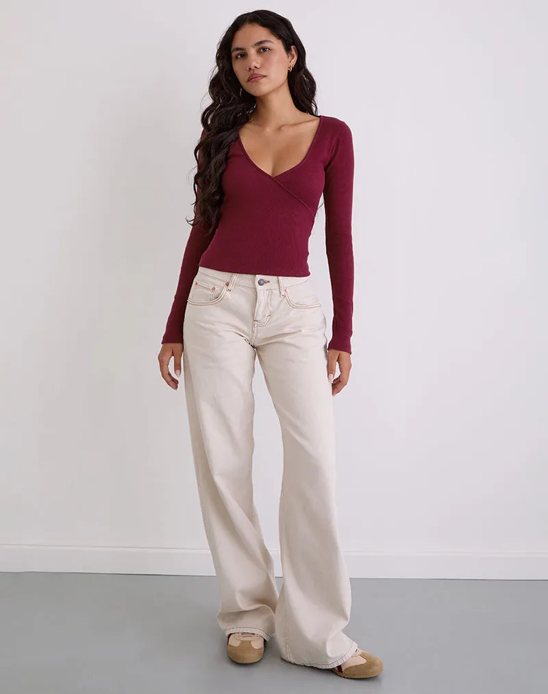 Dulcet Ribbed Plunge Long Sleeve Top in Burgundy sold by Motel Rocks product image thumbnail 2