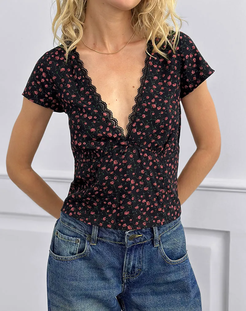 Asani Top in Dark Pink Rose Black sold by Motel Rocks product image thumbnail 2