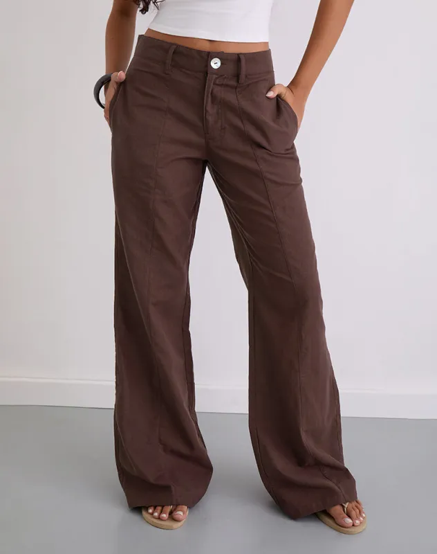 Saucy Trousers in Linen Deep Mahogany sold by Motel Rocks