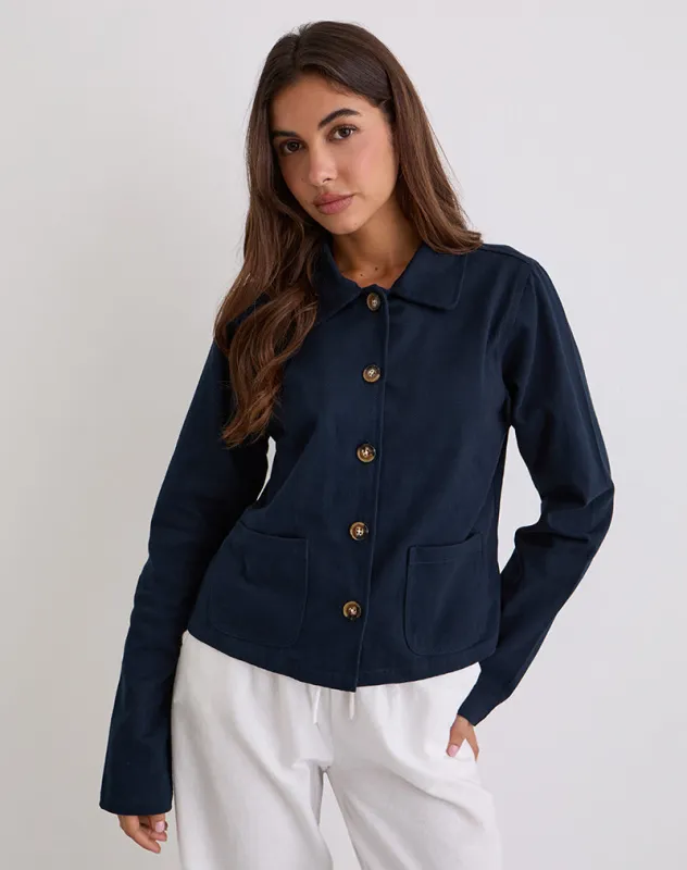 Calva Boxy Jacket in Dark Navy sold by Motel Rocks