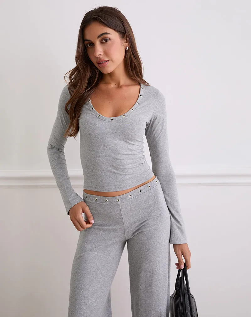 Myoga Studded Scoop Long Sleeve Top in Grey Marl sold by Motel Rocks