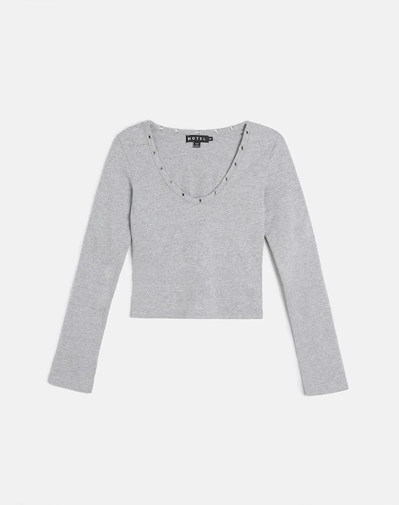 Myoga Studded Scoop Long Sleeve Top in Grey Marl sold by Motel Rocks product image thumbnail 4