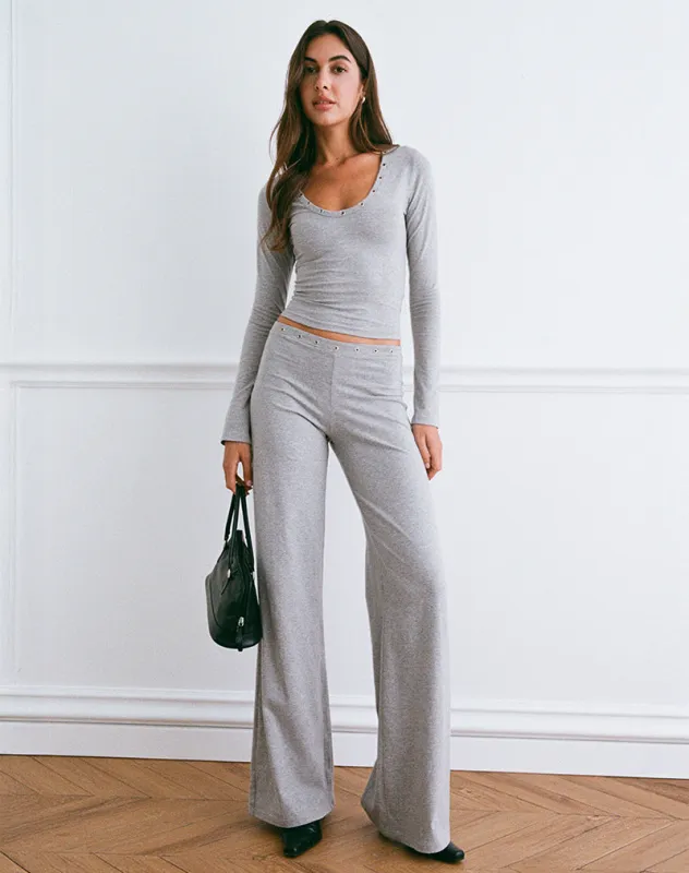 Dorala Low Rise Trousers with Eyelets in Grey Marl sold by Motel Rocks