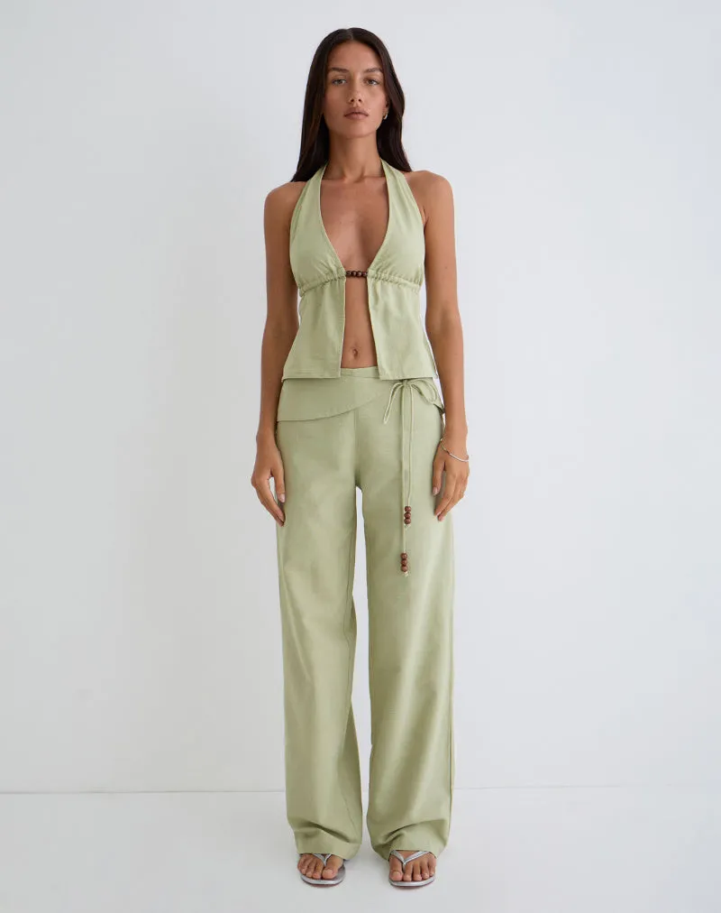 Syrma Backless Halter Top in Linen Sage Green sold by Motel Rocks product image thumbnail 3