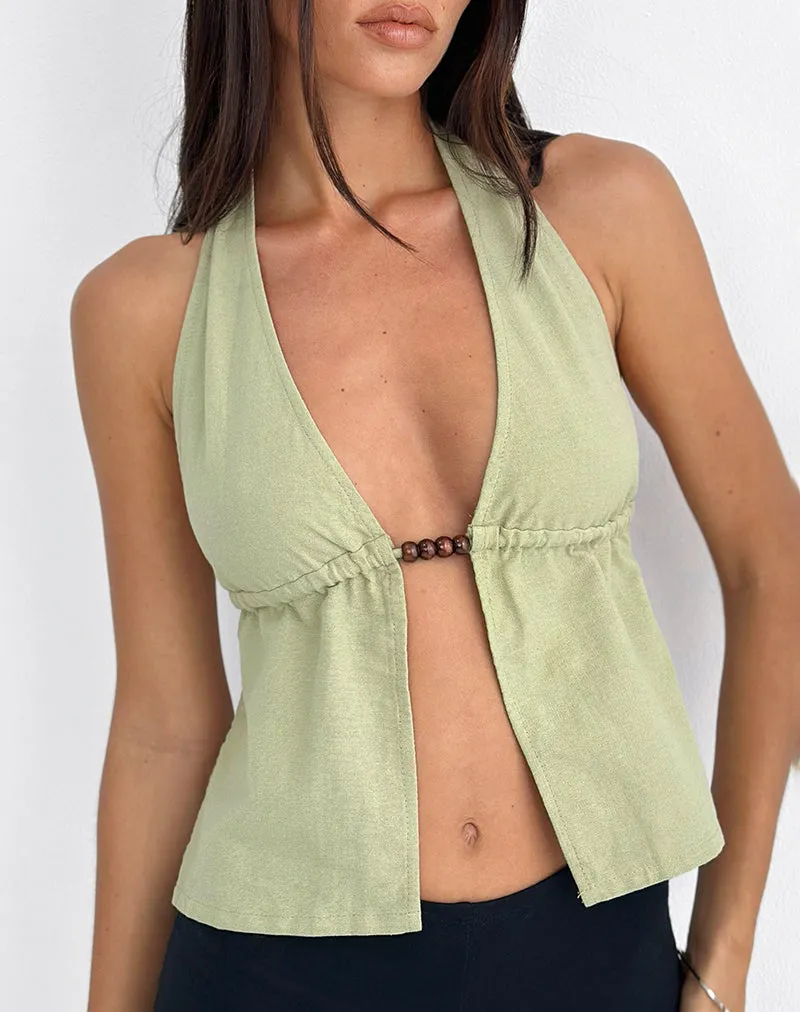Syrma Backless Halter Top in Linen Sage Green sold by Motel Rocks product image thumbnail 2