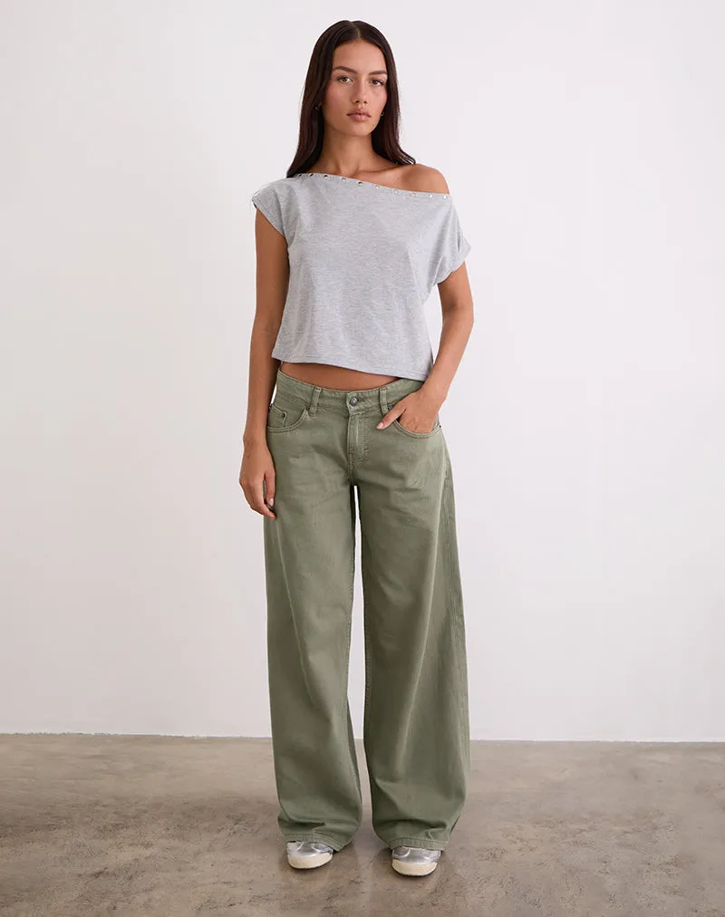 Low Rise Roomy Jeans in Fern Green sold by Motel Rocks