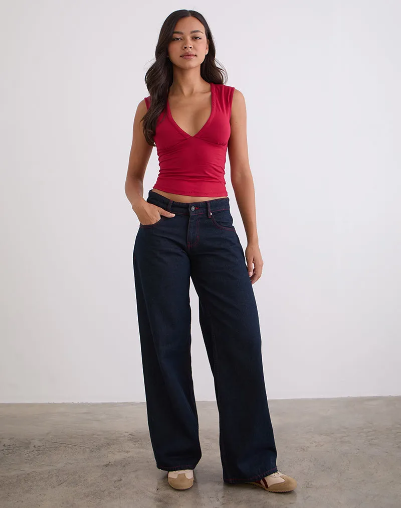 Low Rise Roomy Jeans in Indigo with Red Stitch sold by Motel Rocks product image thumbnail 3
