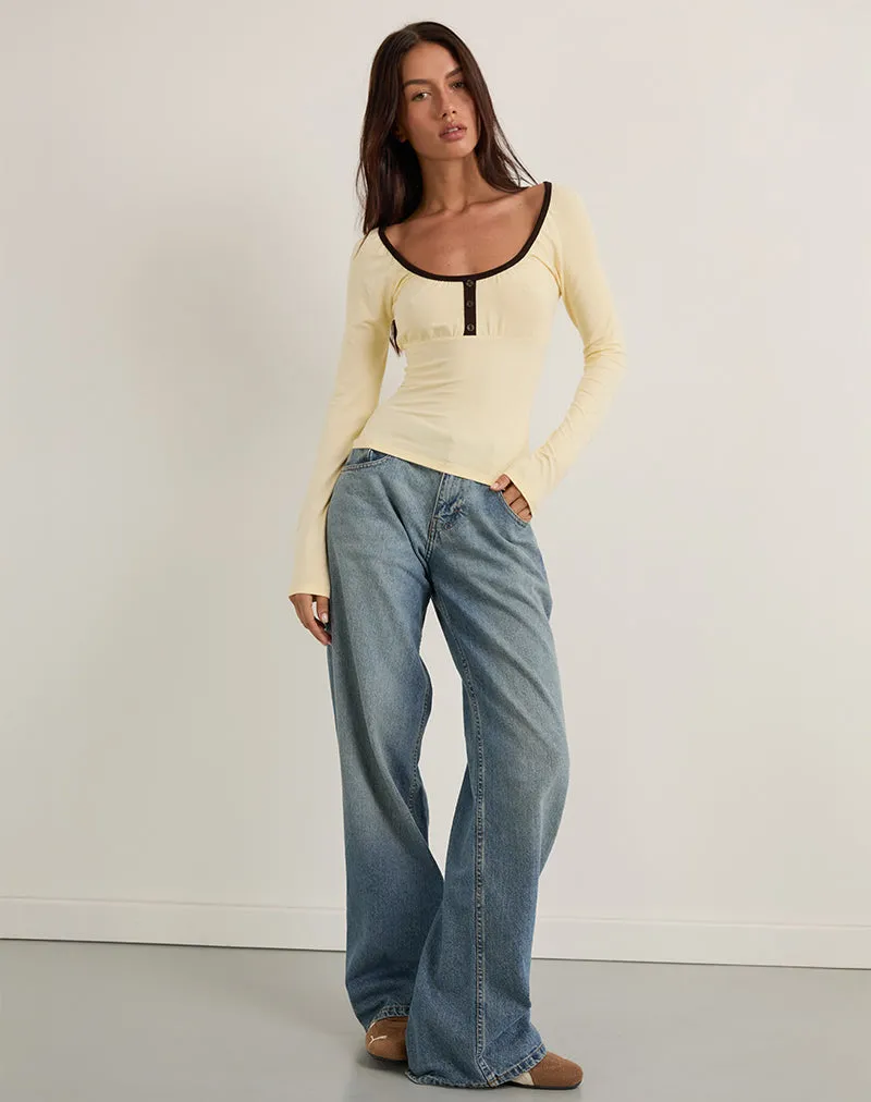 Shou Top in Buttermilk with Brown Binding sold by Motel Rocks product image thumbnail 3