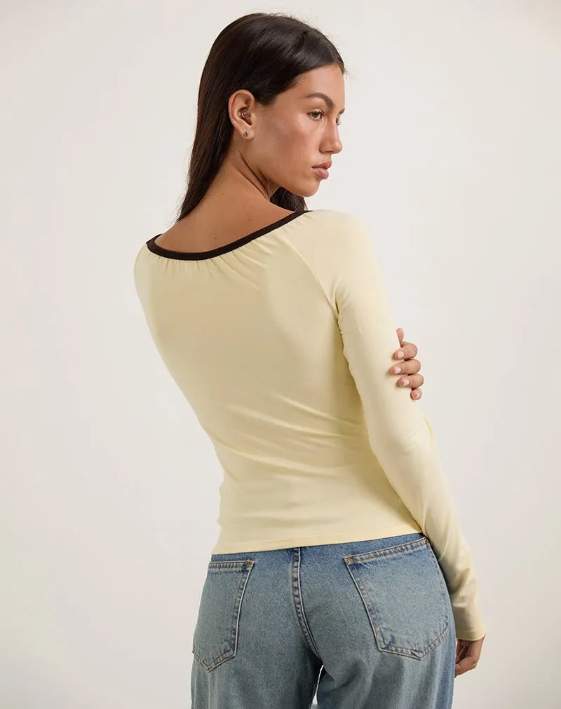 Shou Top in Buttermilk with Brown Binding sold by Motel Rocks product image thumbnail 5