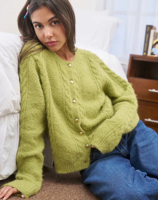 Aceso Cardigan in Bright Chartreuse sold by Motel Rocks