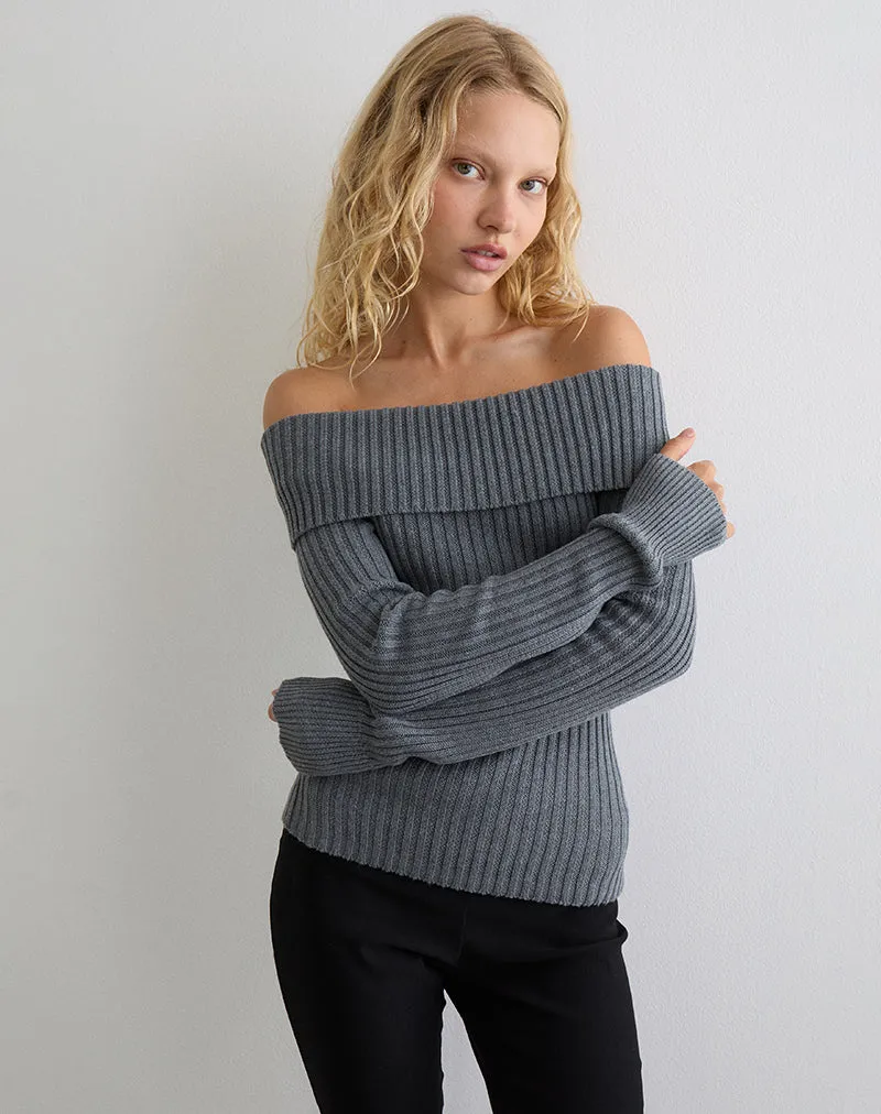 Circe Knitted Bardot Top in Grey sold by Motel Rocks
