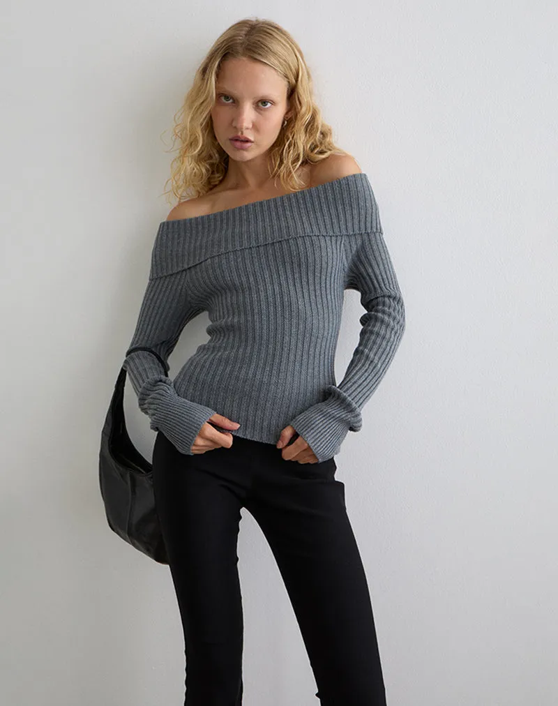 Circe Knitted Bardot Top in Grey sold by Motel Rocks product image thumbnail 3