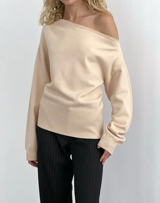 Jalira Asymmetric Jumper in Cream sold by Motel Rocks