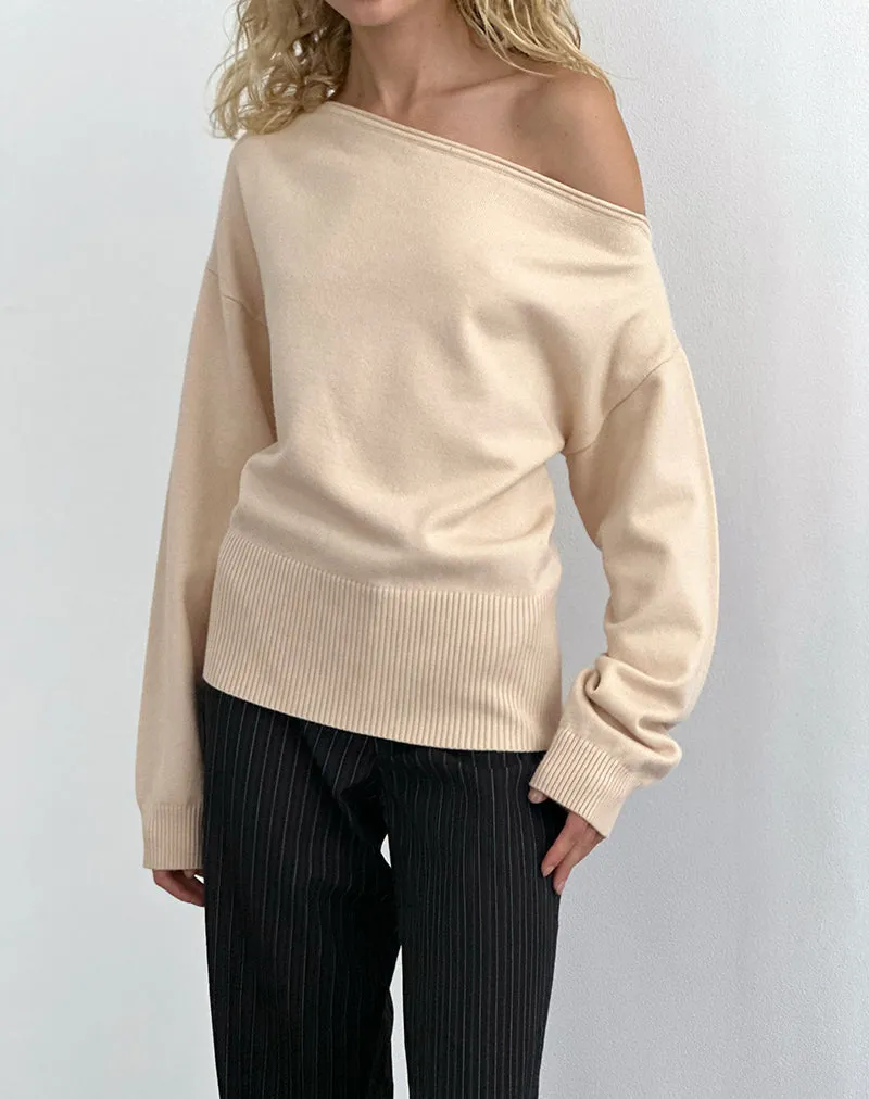 Jalira Asymmetric Jumper in Cream sold by Motel Rocks