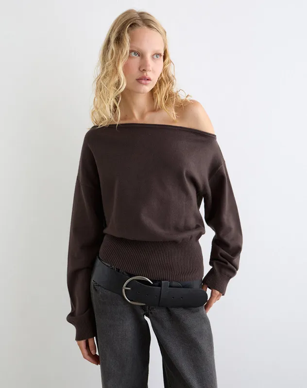 Jalira Asymmetric Jumper in Brown sold by Motel Rocks