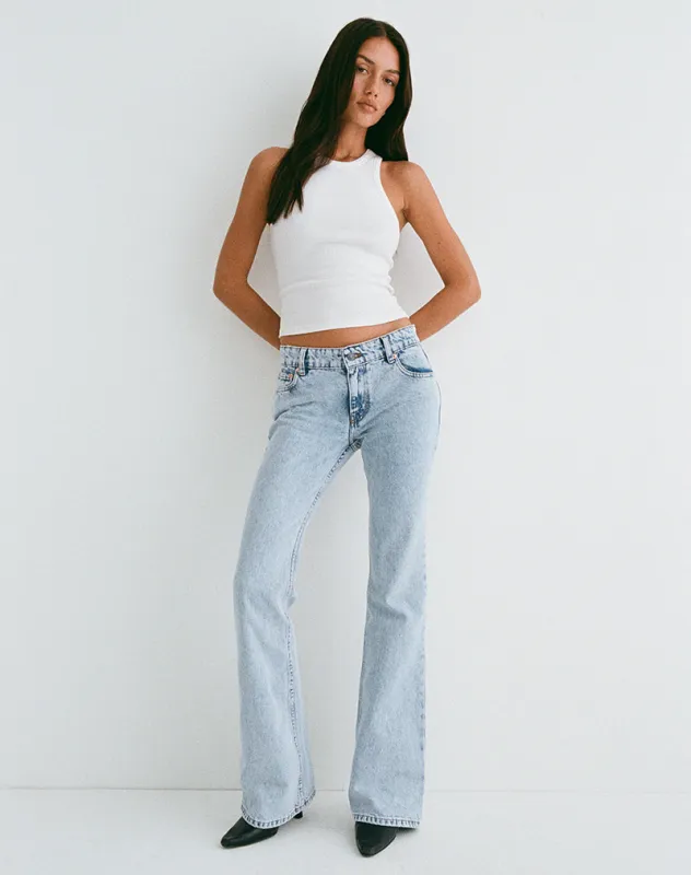 Rigid Low Rise Flare Jeans in 80s Light Wash sold by Motel Rocks