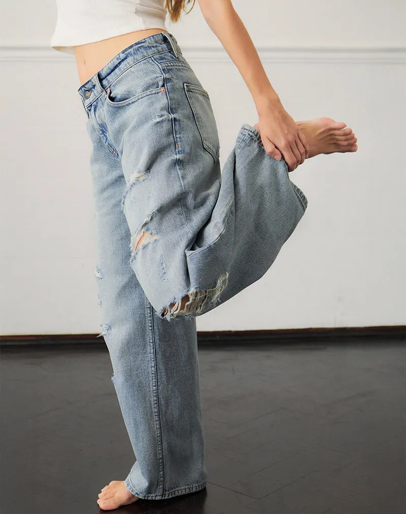Low Rise Roomy Jeans in Extreme Rip Vintage Blue sold by Motel Rocks product image thumbnail 2