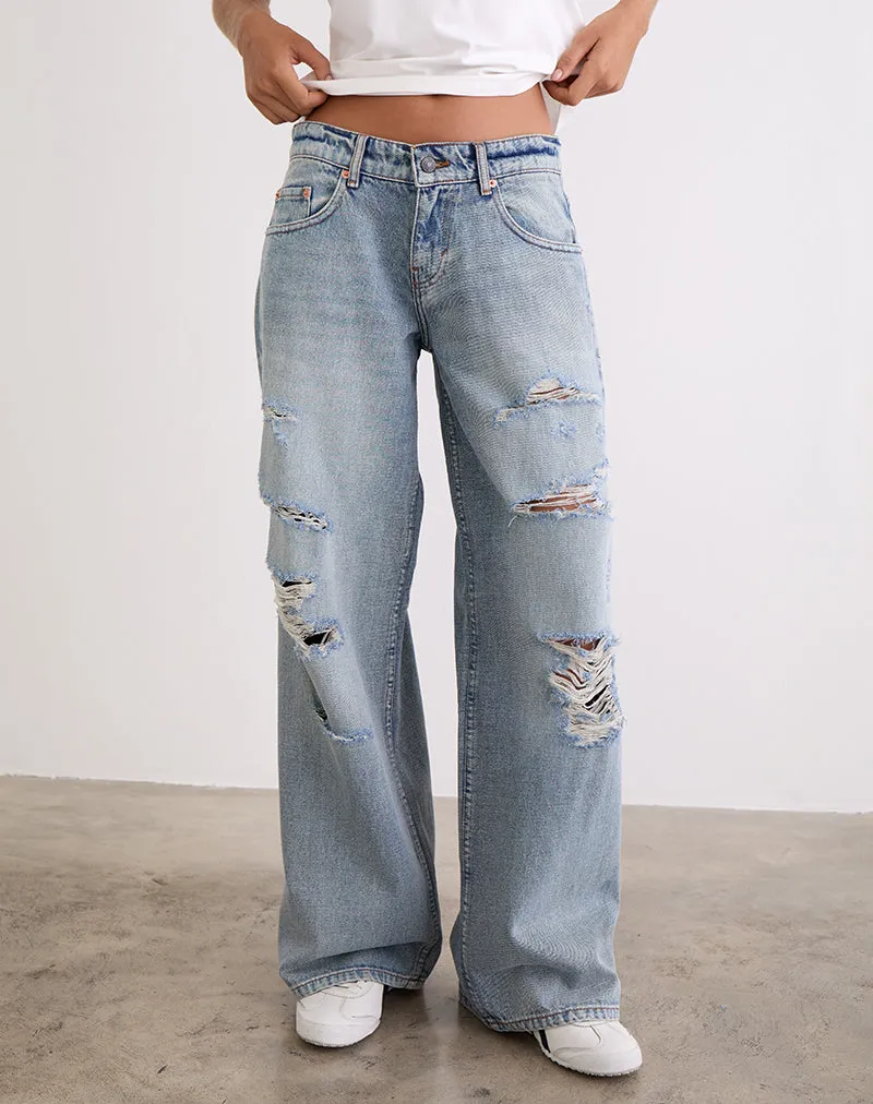 Low Rise Roomy Jeans in Extreme Rip Vintage Blue sold by Motel Rocks product image thumbnail 4